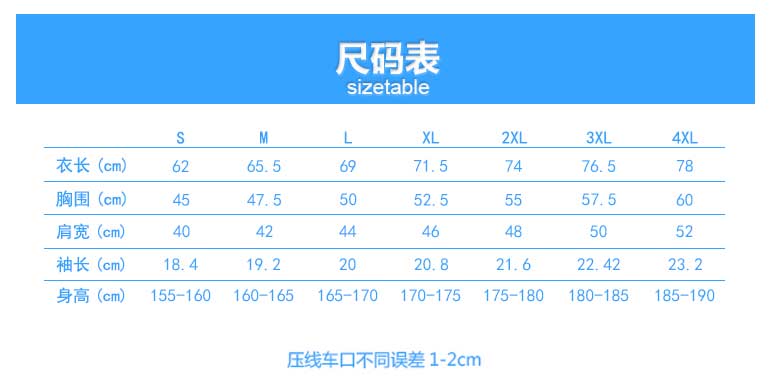 1898號(hào)時(shí)尚翻領(lǐng)短袖POLO衫定做批發(fā)之男款成品尺寸圖表